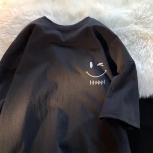 Camiseta de manga corta con cara sonriente para hombre y mujer, camiseta holgada de gran tamaño, básica americana, sencilla, a la moda
