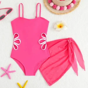 Traje de baño de una pieza para niñas con falda de malla, traje de baño recortado para niños de 7 a 16 años, trajes de baño para adolescentes