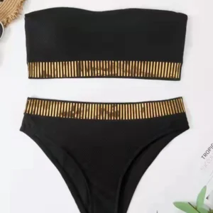 Bikini Bandeau Sexy de cintura alta para mujer, traje de baño triangular con detalle de puntadas, traje de baño acolchado, ropa de playa unicolor 2023