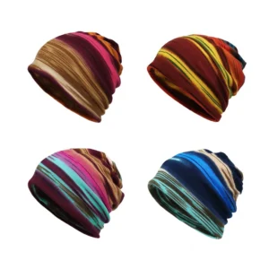 Gorros de invierno para mujer, gorro turbante informal a rayas, bufanda para hombre y mujer, gorro holgado que mantiene el calor, gorros finos, pasamontañas