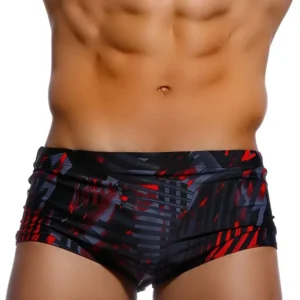 Traje de baño para hombre, trajes de baño brasileños de corte tradicional, Bikini para nadar, calzoncillos tipo bóxer para Surf, pantalones cortos, bañadores Sunga negro y rojo