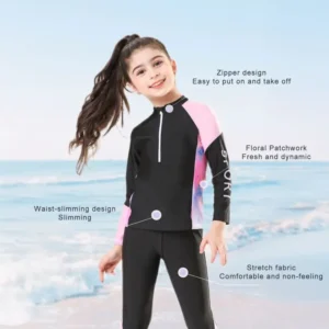 Traje de baño para niños, camisetas y pantalones de protección solar de manga larga, ropa de playa de 5 a 16 años, trajes de baño estampados para niñas, protección UV