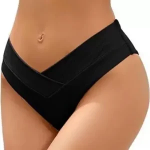 Conjunto de Bikini brasileño de cintura alta para mujer, traje de baño Sexy con escote en V atrevido, traje de baño para playa de verano, parte inferior de Tanga negra, natación femenina Sexy