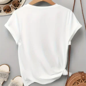 Camiseta informal de tela elástica transpirable para mujer, camiseta duradera y relajada con estampado de diente de león y corazón, Tops de manga redonda relajados, verano