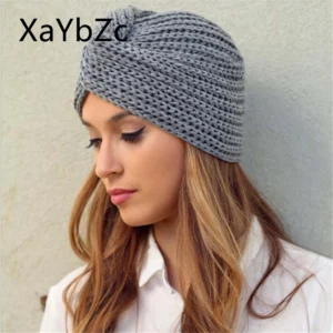 Gorro de Turbante de punto para mujer, gorro de Turbante de lana india con cabeza cruzada de Cachemira bohemia