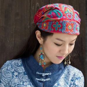 Turbante étnico de estilo mejicano para mujer, Bandanas de flores bordadas a la moda, gorro Vintage transpirable para cubrir el cabello