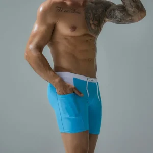 Traje de baño para hombre, bañadores, bañadores sexis de verano para playa, Boxer, pantalones cortos para surfear, traje de baño deportivo básico sólido con bolsillos