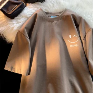 Camiseta de manga corta con cara sonriente para hombre y mujer, camiseta holgada de gran tamaño, básica americana, sencilla, a la moda