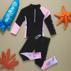Traje de baño para niños, camisetas y pantalones de protección solar de manga larga, ropa de playa de 5 a 16 años, trajes de baño estampados para niñas, protección UV