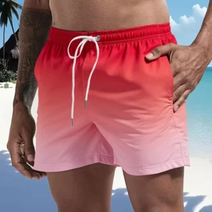 Bañadores para hombre con forro de malla, bolsillos laterales, pantalones cortos de playa sólidos, pantalones cortos ligeros de secado rápido con cordón, traje de baño de verano