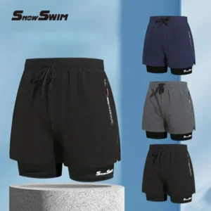 Bañador de doble capa para hombre y adulto, traje de baño de ángulo plano, secado rápido, antibochorno, pantalones de playa, Kit de natación para Spa