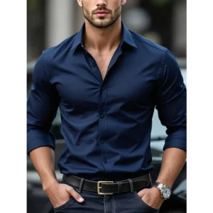 FGKKS nueva camisa para hombre a estrenar Color sólido manga larga tela elástica para hombre varios colores camisa básica de calidad masculina